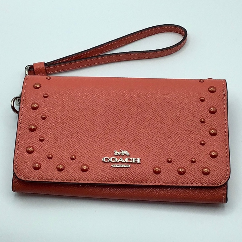 Coach Coral Wristlet with Stud Detailing